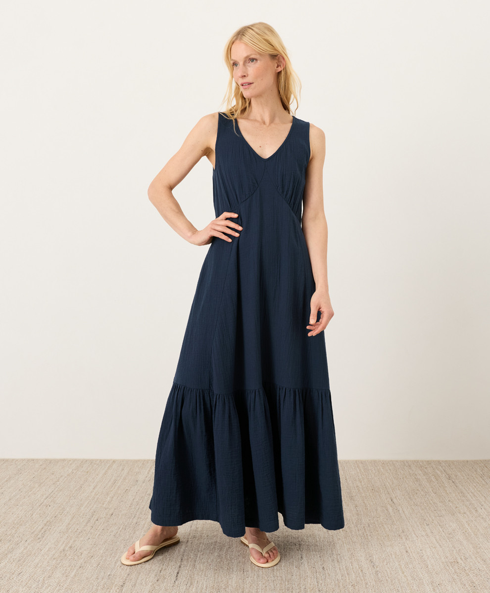 Women's Navy Coastal Double Gauze Beach To Brunch Dress XS | Pact Apparel