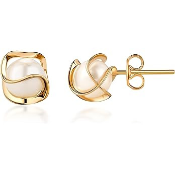 Barzel 18K Gold Plated Caged Pearl Stud Earrings, 4MM - Made In Brazil | Amazon (US)