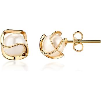 Barzel 18K Gold Plated Caged Pearl Stud Earrings, 4MM - Made In Brazil | Amazon (US)