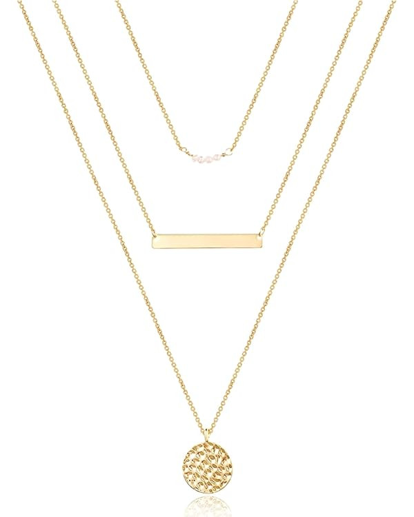 Turandoss Dainty Layered Choker Necklace, Handmade 14K Gold Plated Y Pendant Necklace Multilayer ... | Amazon (US)