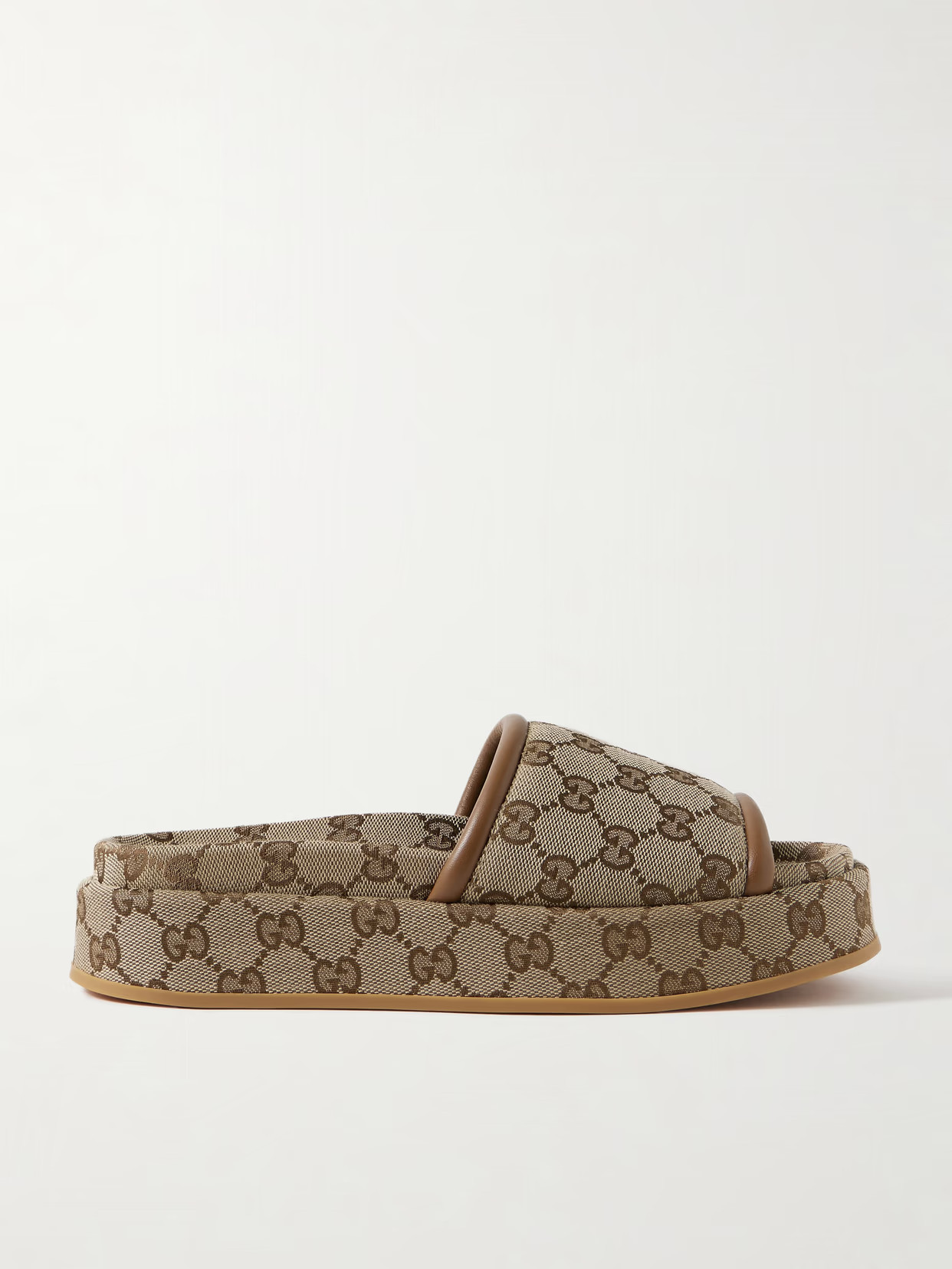 Gucci - Clarice Leather-trimmed Canvas-jacquard Platform Slides - Neutrals | NET-A-PORTER (US)