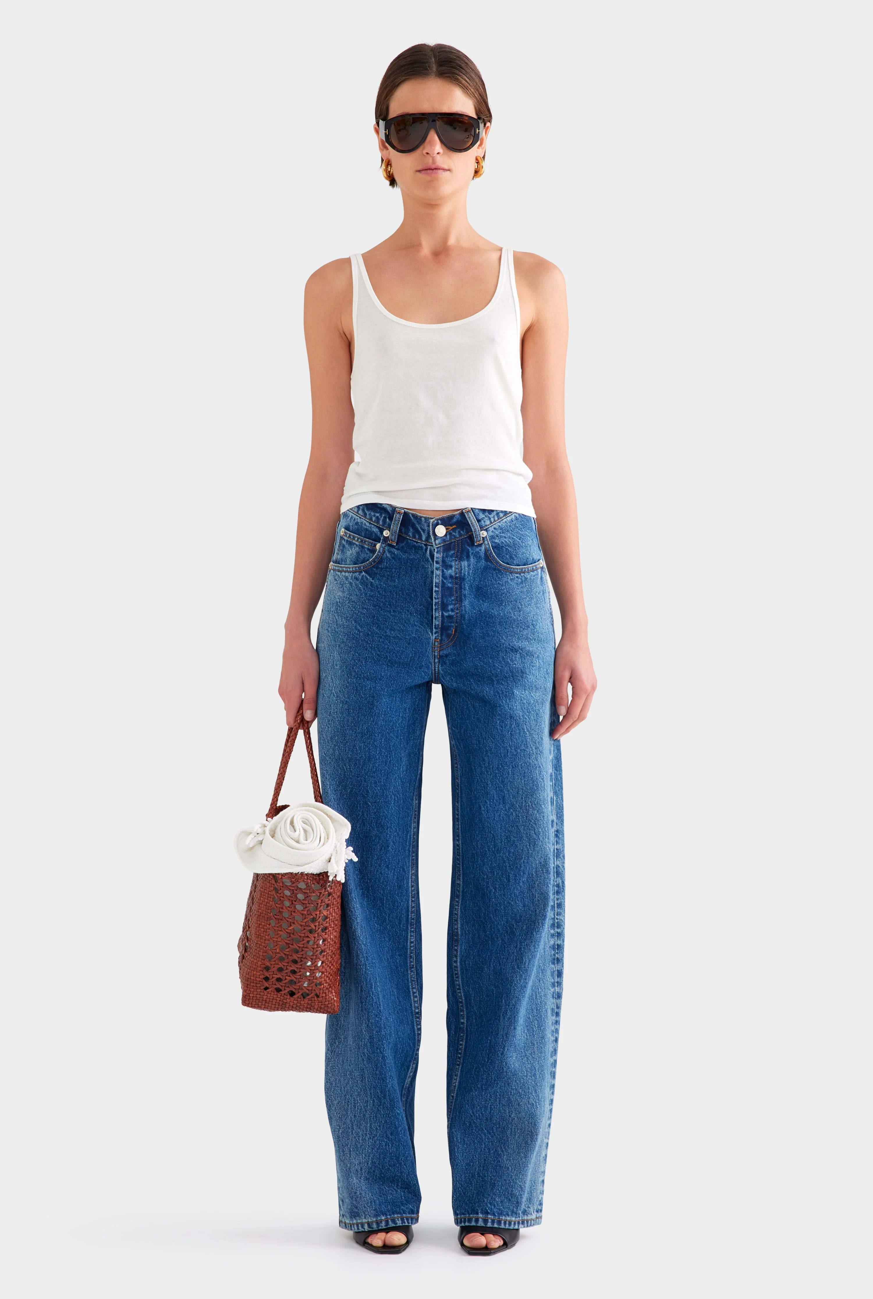 Womens V Front Denim Jean Mid Indigo | Venroy | Venroy AU