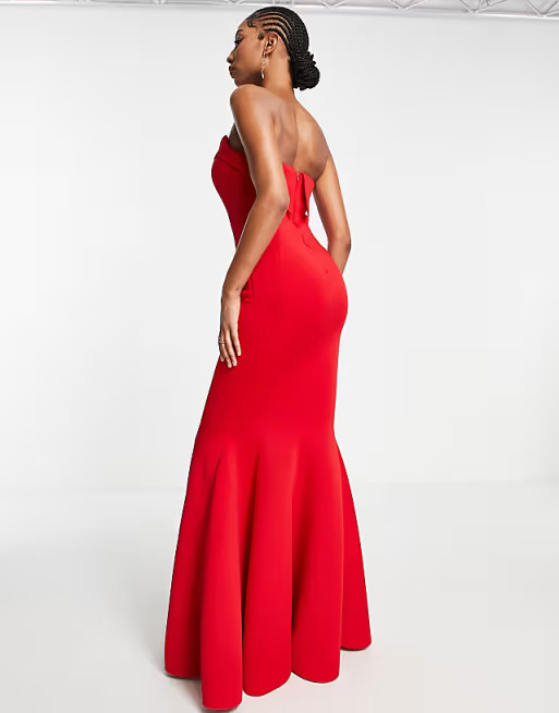 ASOS DESIGN Tall fishtail sweetheart neck maxi dress in hot red | ASOS (Global)