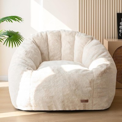 Summit Adventure Giant Shell Shaped Bean Bag Chair Oversized Faux Fur Couch for Adults Kids with Filler Beige Faux Fur Beige-Large | Target
