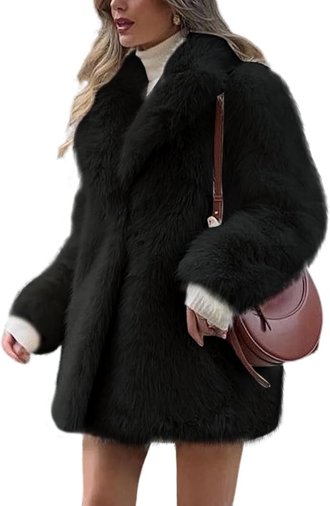 Wyeysyt Womens Faux Fur Coat Fluffy Lapel Furry Jacket Long Sleeve Shaggy Long Coat Winter Warm C... | Amazon (US)