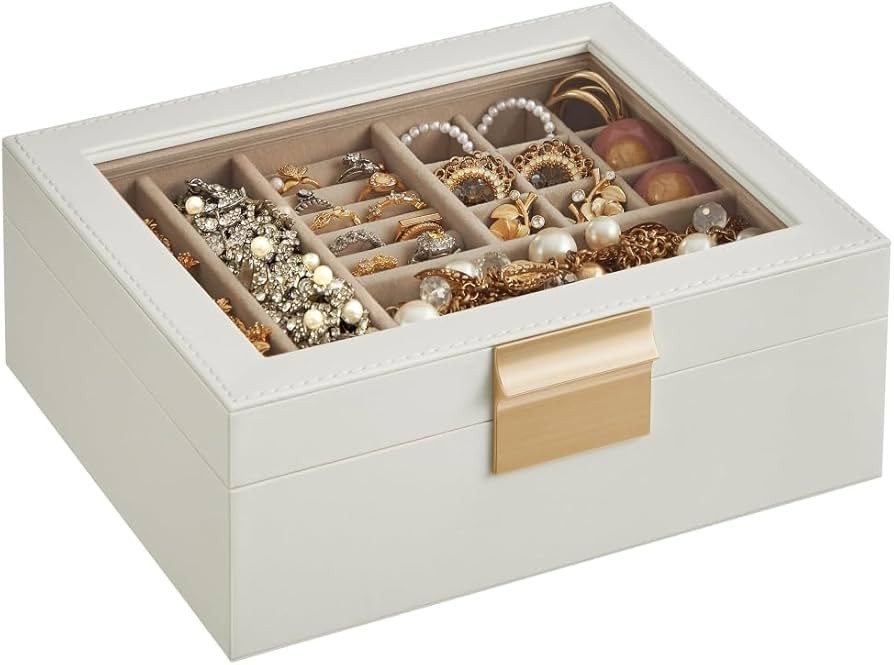 SONGMICS Jewelry Box with Glass Lid, 2-Layer Jewelry Organizer with Removable Tray, Jewelry Stora... | Amazon (US)