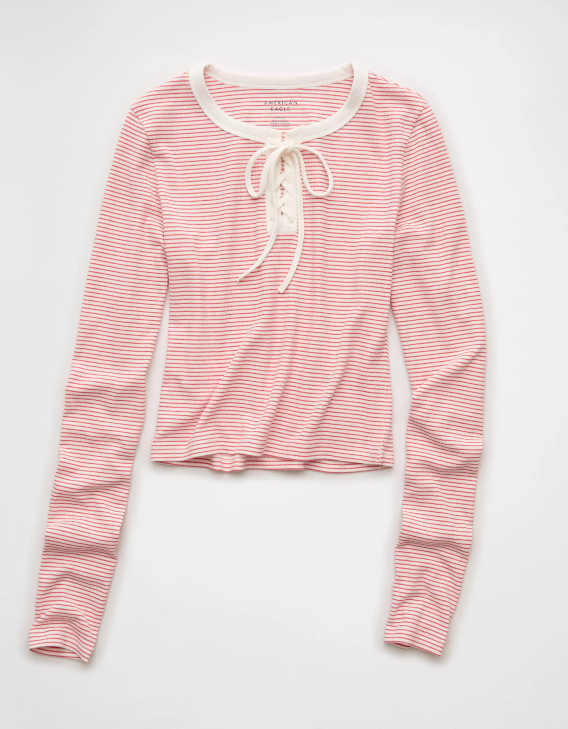 AE Cropped Long-Sleeve Lace-Up T-Shirt | American Eagle Outfitters (US & CA)