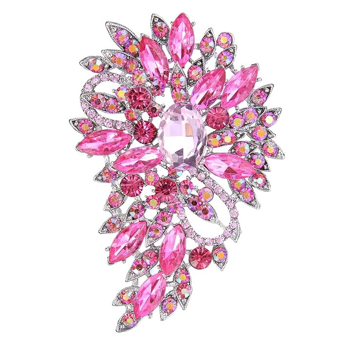 EVER FAITH Women's Austrian Crystal Wedding Flower Leaf Bouquet Brooch | Amazon (US)