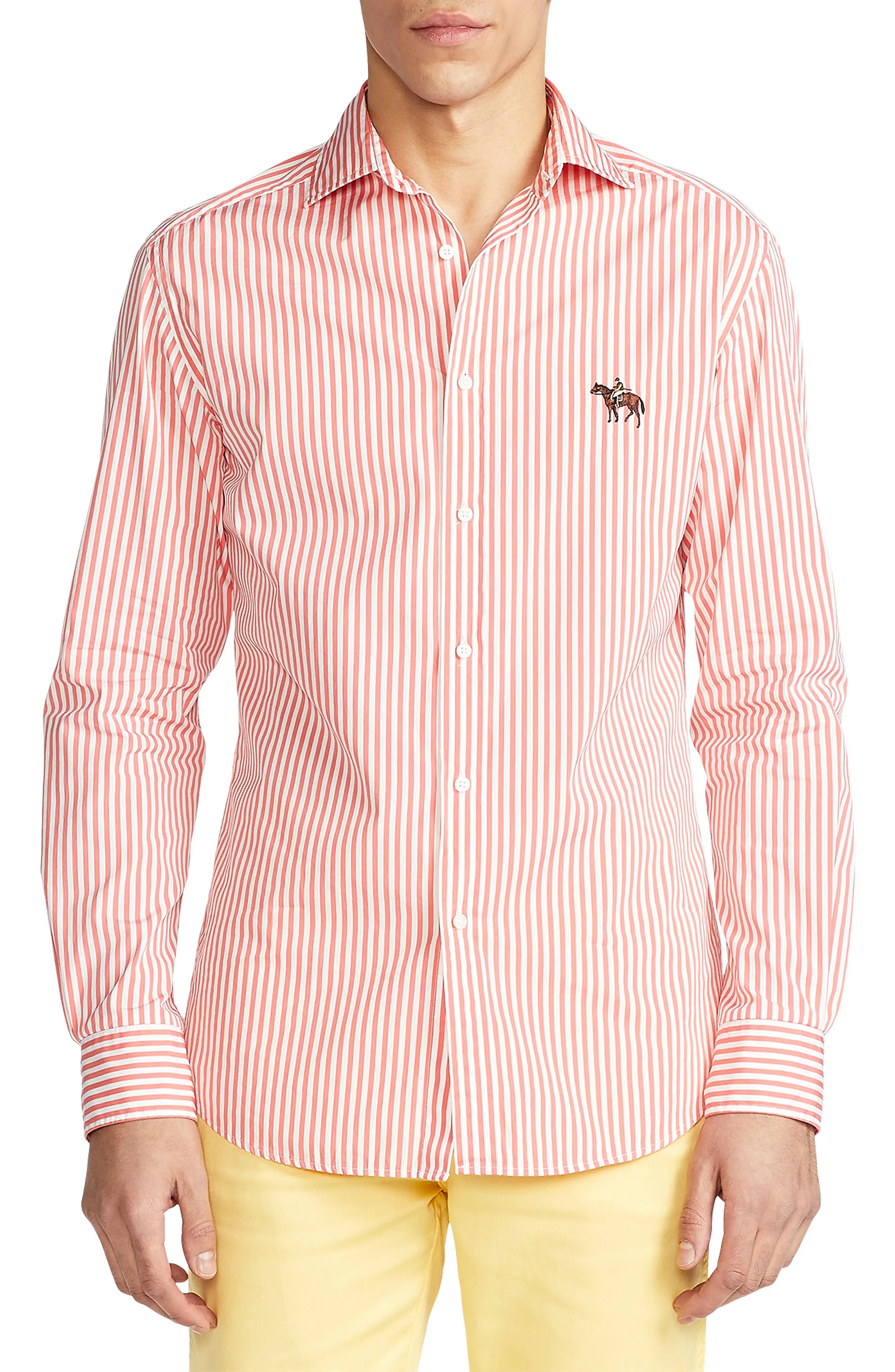 Ralph Lauren Purple Label Aston Stripe Button-Up Shirt in Melon at Nordstrom, Size Small | Nordstrom