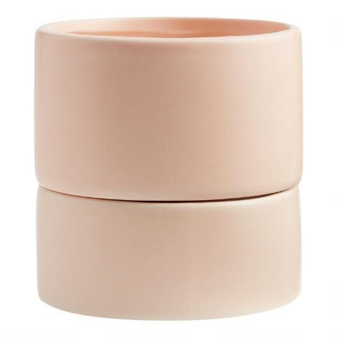 Matte Pink Ceramic Planter With Tray | World Market