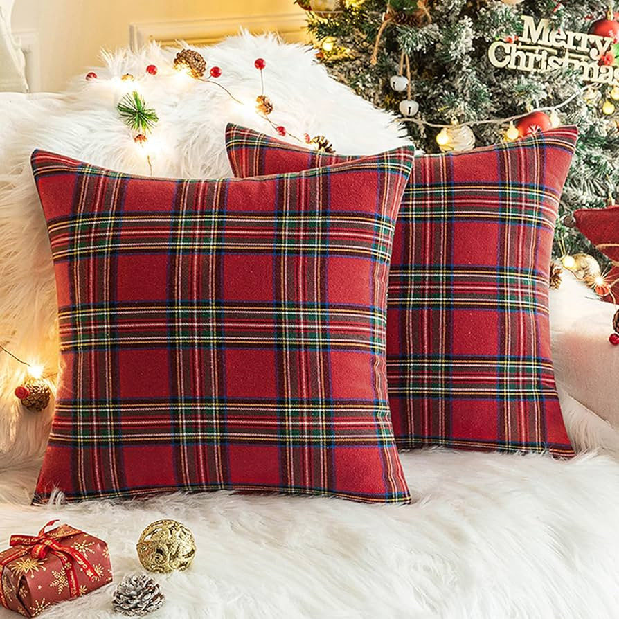 Christmas Throw Pillow Covers Set of 2 Scottish Tartan Cushion Case for Farmhouse Home Winter Hol... | Amazon (US)