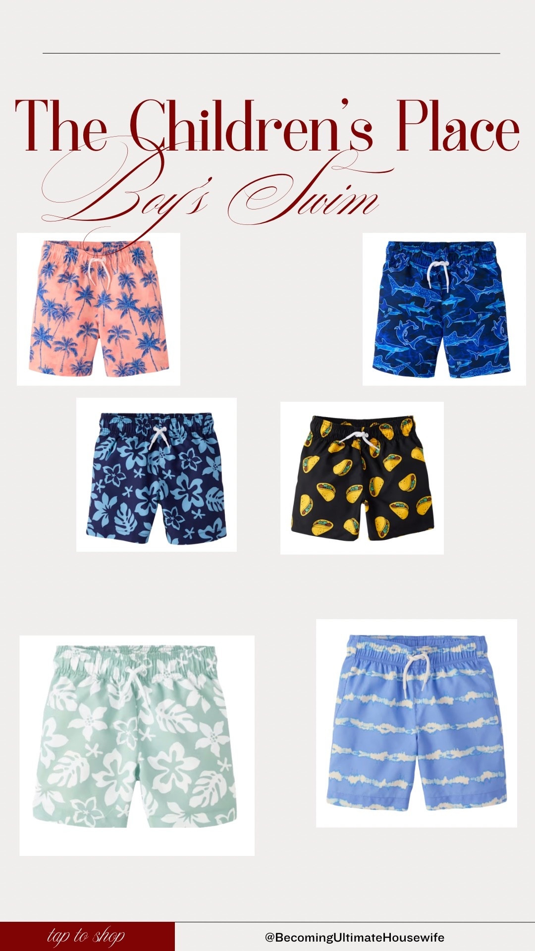 ☀️ The Children’s Place | Boys’ Swim Finds
Rounded up the cutest + most durable boys swim trunks — all at such good prices right now. These prints are so fun: palms, sharks, tacos, florals, stripes… something for every kid’s style.

They’re lightweight, quick-dry, and perfect for vacations, swim lessons, backyard pool days, and spring/summer wardrobes. Ezra has worn these for YEARS and they always hold up wash after wash.

#childrensplace 

#LTKSaleAlert #LTKKids #LTKGiftGuide