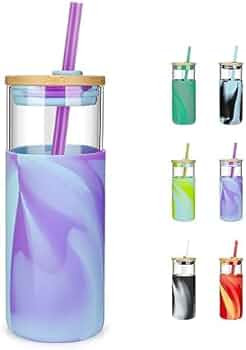 Tronco 20 oz Glass Tumbler with Straw and Lid- Glass Cup with Lid and Straw, Iced Coffee Cup Reus... | Amazon (US)