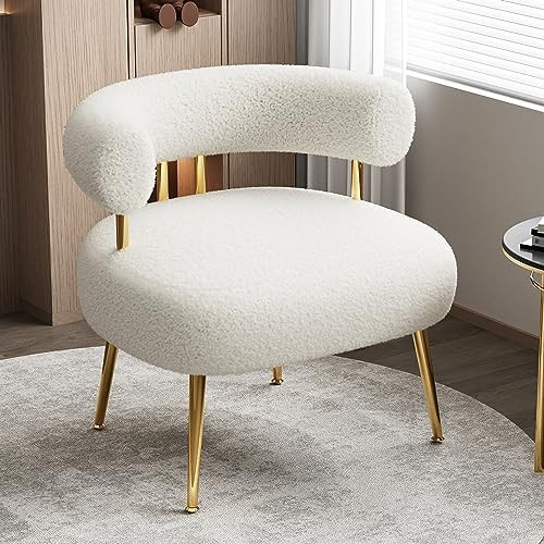 Mid Century Sherpa Boucle Accent Chair, Round Upholstered Barrel Arm Chair for Small Spaces, Fluf... | Amazon (US)