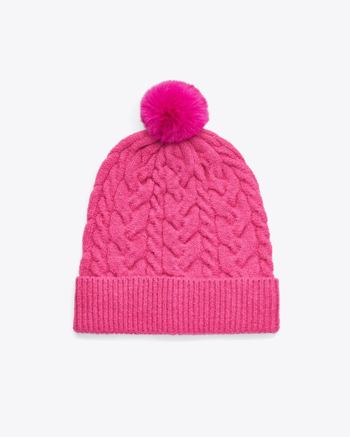 Cable Knit Hat with Pom Pom in Raspberry Pink | Draper James (US)