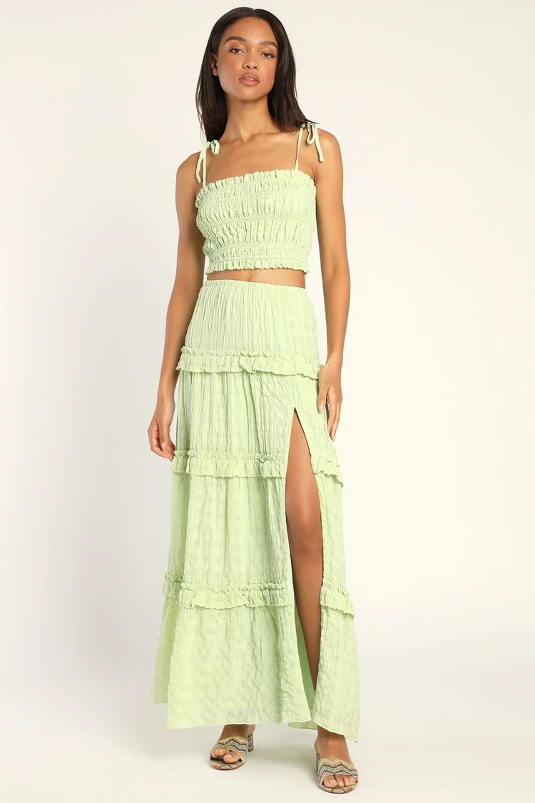 Summer Sophisticate Lime Green Tie-Strap Two-Piece Maxi Dress | Lulus (US)