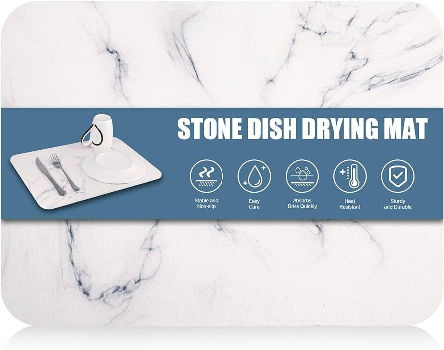 Stone Dish Drying Mat For Kitchen Counter, Fast Dry Diatomaceous Earth Dish Drying Mat Stocking S... | Amazon (US)