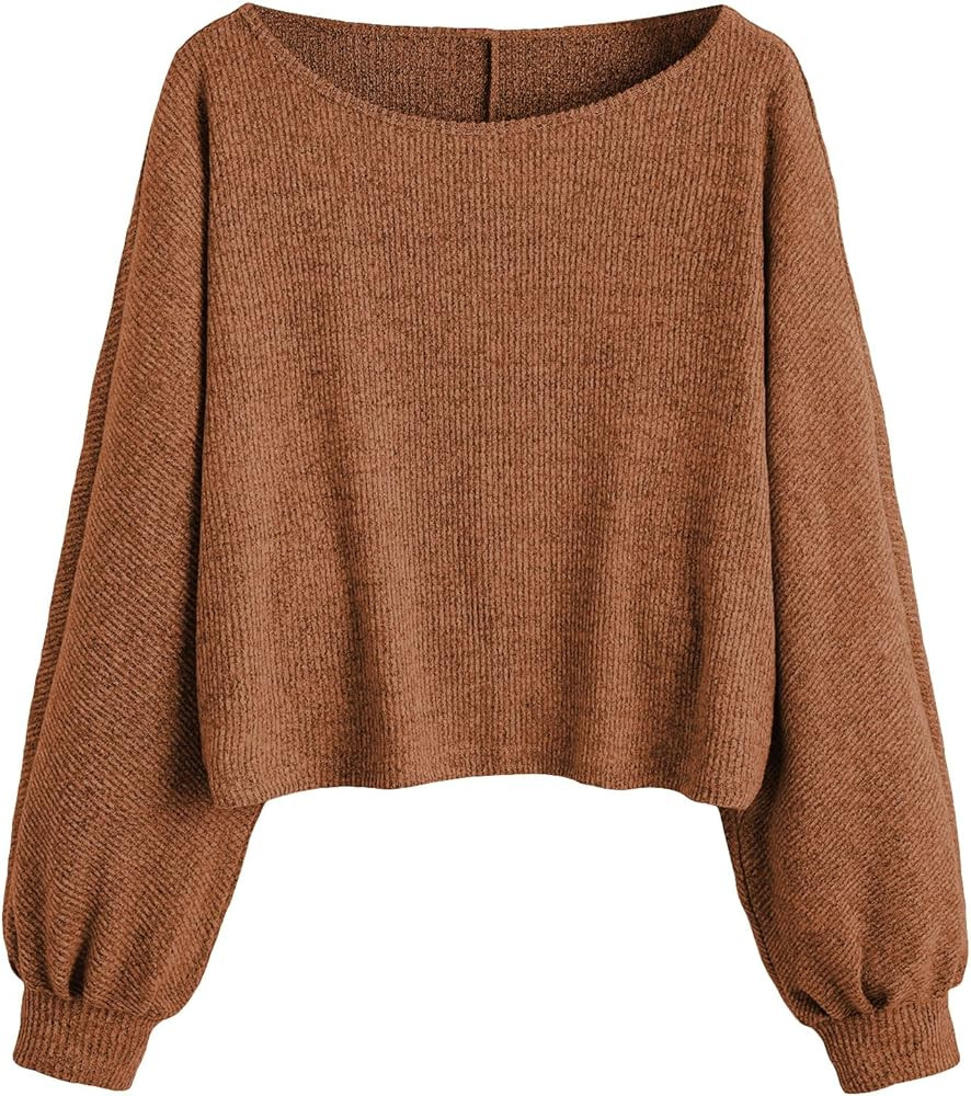 SweatyRocks Women's Casual Crewneck Raglan Long Sleeve Ribbed Knit Crop Top Cropped Sweater | Amazon (US)