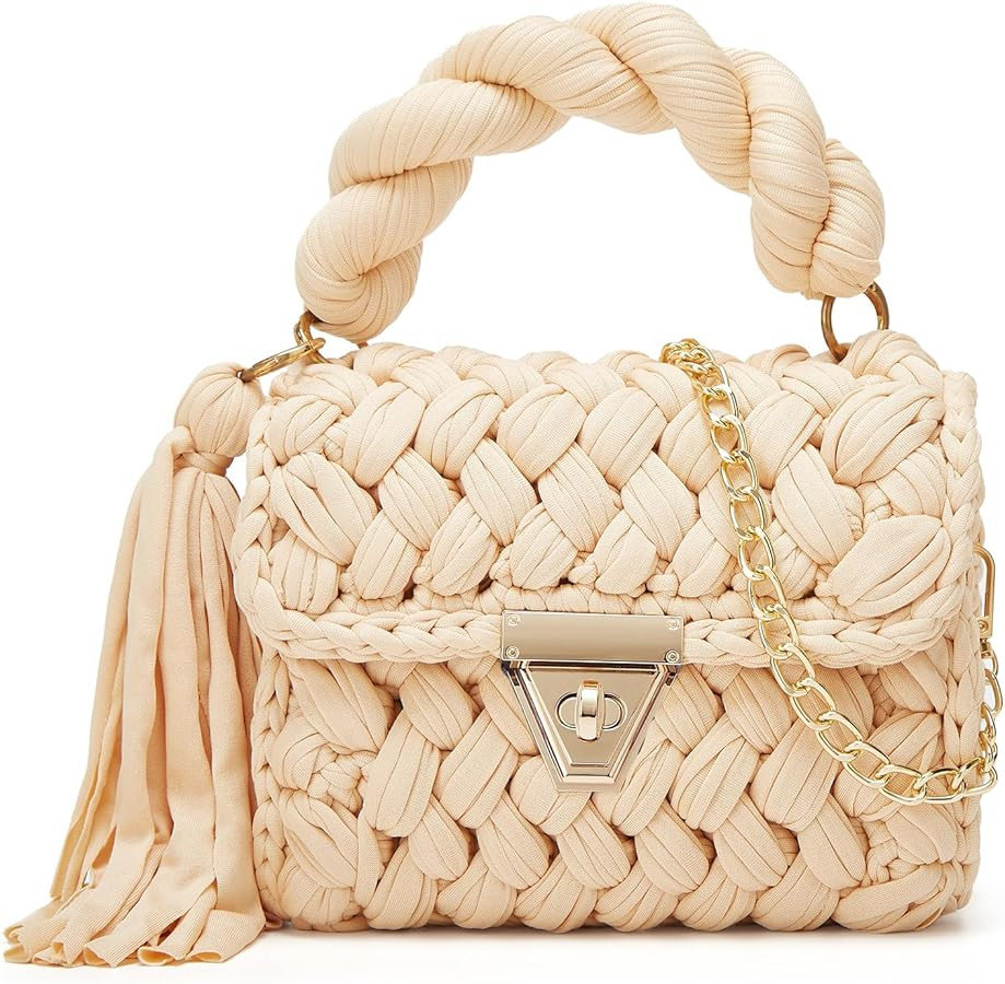 Chunky Yarn Knit Tote Bags for Women Vintage Crossbody Bag Top-handle Purse Handwoven Handbag Sof... | Amazon (US)