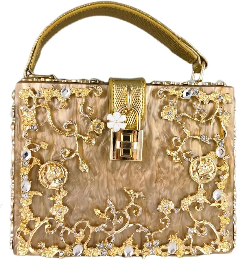 Boutique De FGG Small Acrylic Shoulder Bag for Women,Designer Flower Crossbody Totes Bag,Rhinesto... | Amazon (US)