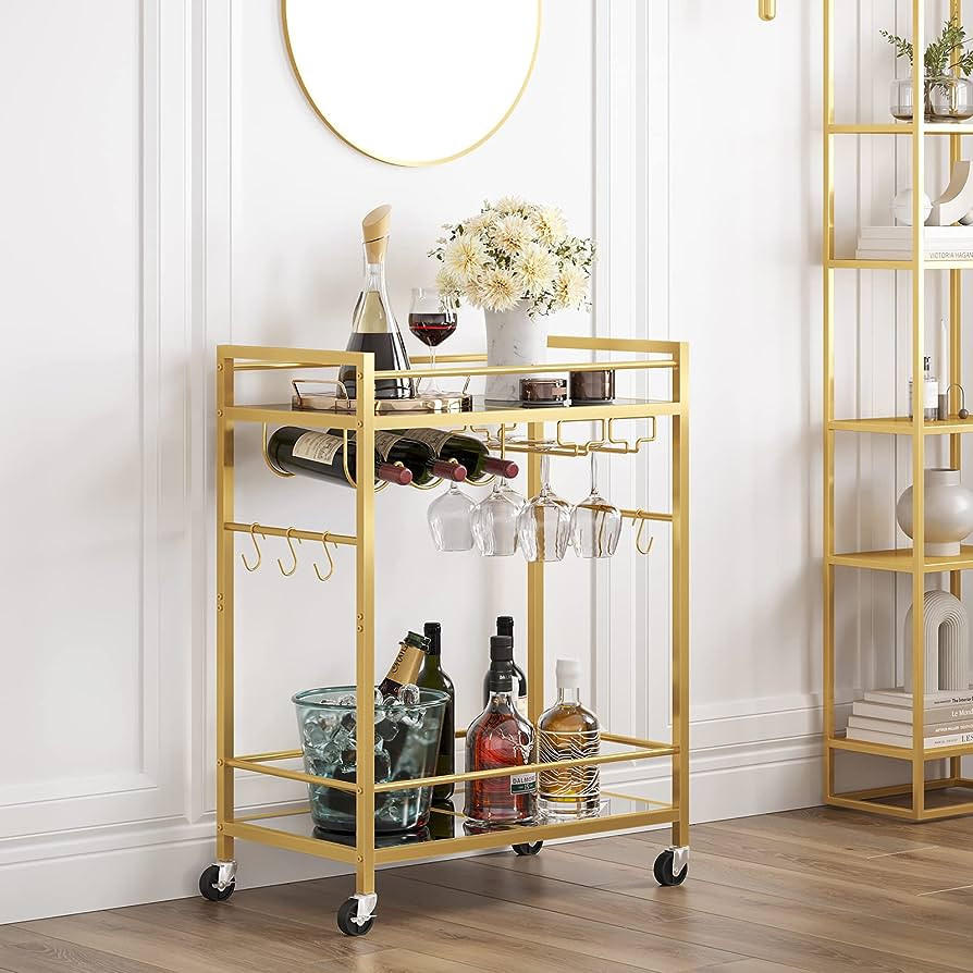 TUTOTAK Bar Cart, Serving Cart for Home, Microwave Cart, Drink Cart, Mobile Kitchen Shelf with Wi... | Amazon (US)