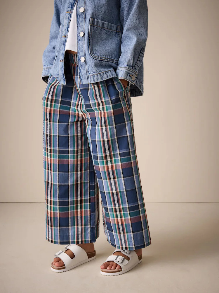 Blue Check Pullon Wide Leg Trousers (3-16yrs) | Next US
