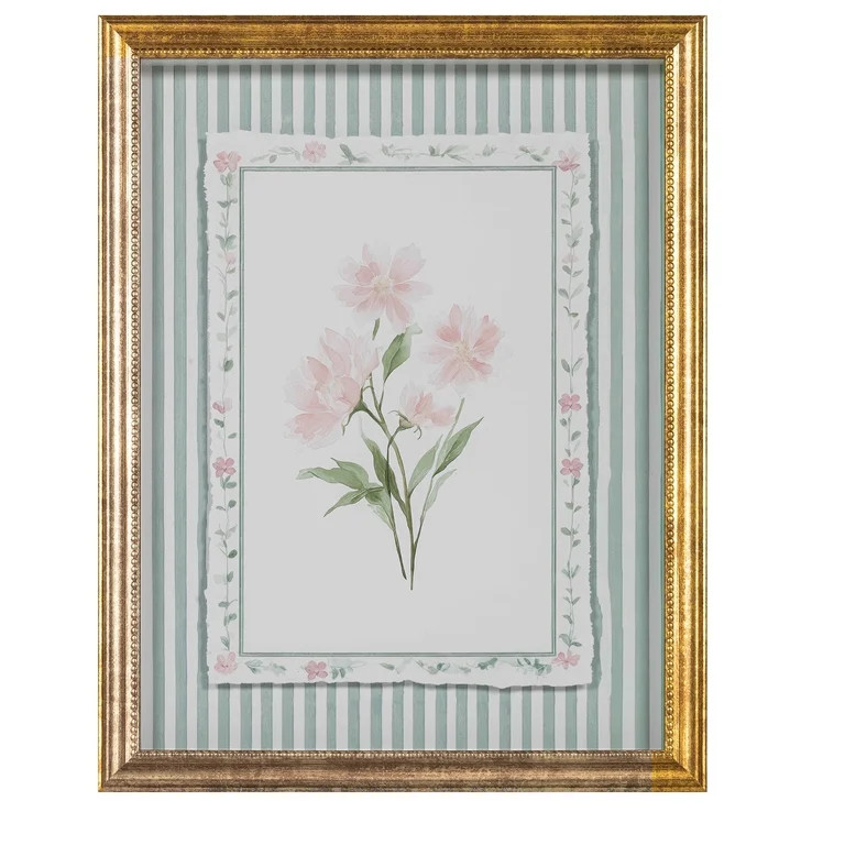 My Texas House Floral Green Stripes 11" x 14" Botanical Framed Wall Art | Walmart (US)