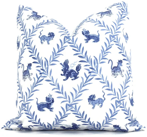 Blue Foo Dog and Dragon Decorative Pillow Cover Throw Pillow | Etsy | Etsy (US)