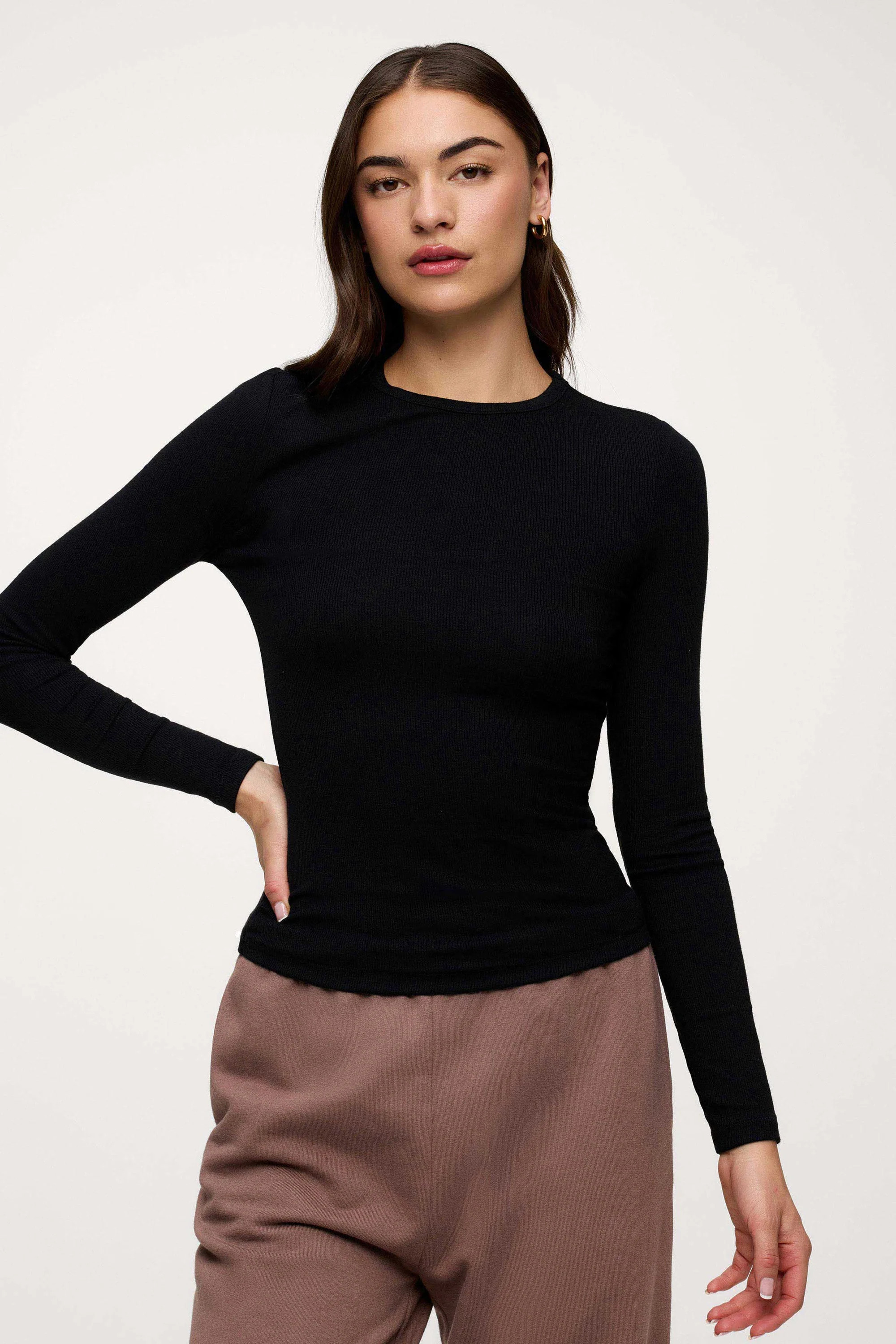 Slinky Rib Long Sleeve Shirt | Black | nuuds