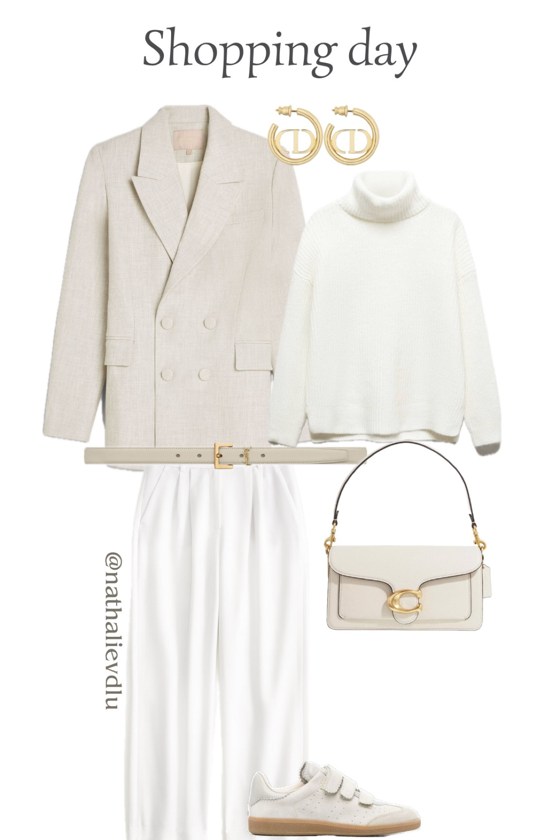 The perfect outfit for a shopping day 🤍 |
Josh V blazer, grey blazer, double breasted blazer, white turtleneck, white rollneck, Abercrombie trousers, wide leg trousers, Isabel Marant shoes, Beth sneakers, Coach bag, Coach Tabby, Dior earrings, YSL belt, beige belt, casual chic outfit, workwear outfit

#LTKworkwear #LTKeurope #LTKstyletip