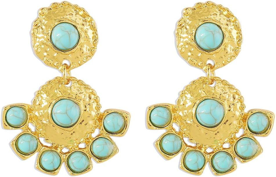 Boho Turquoise Chandelier Dangle Earrings for Women Girls Vintage Bohemian Round Blue Birthstone ... | Amazon (US)