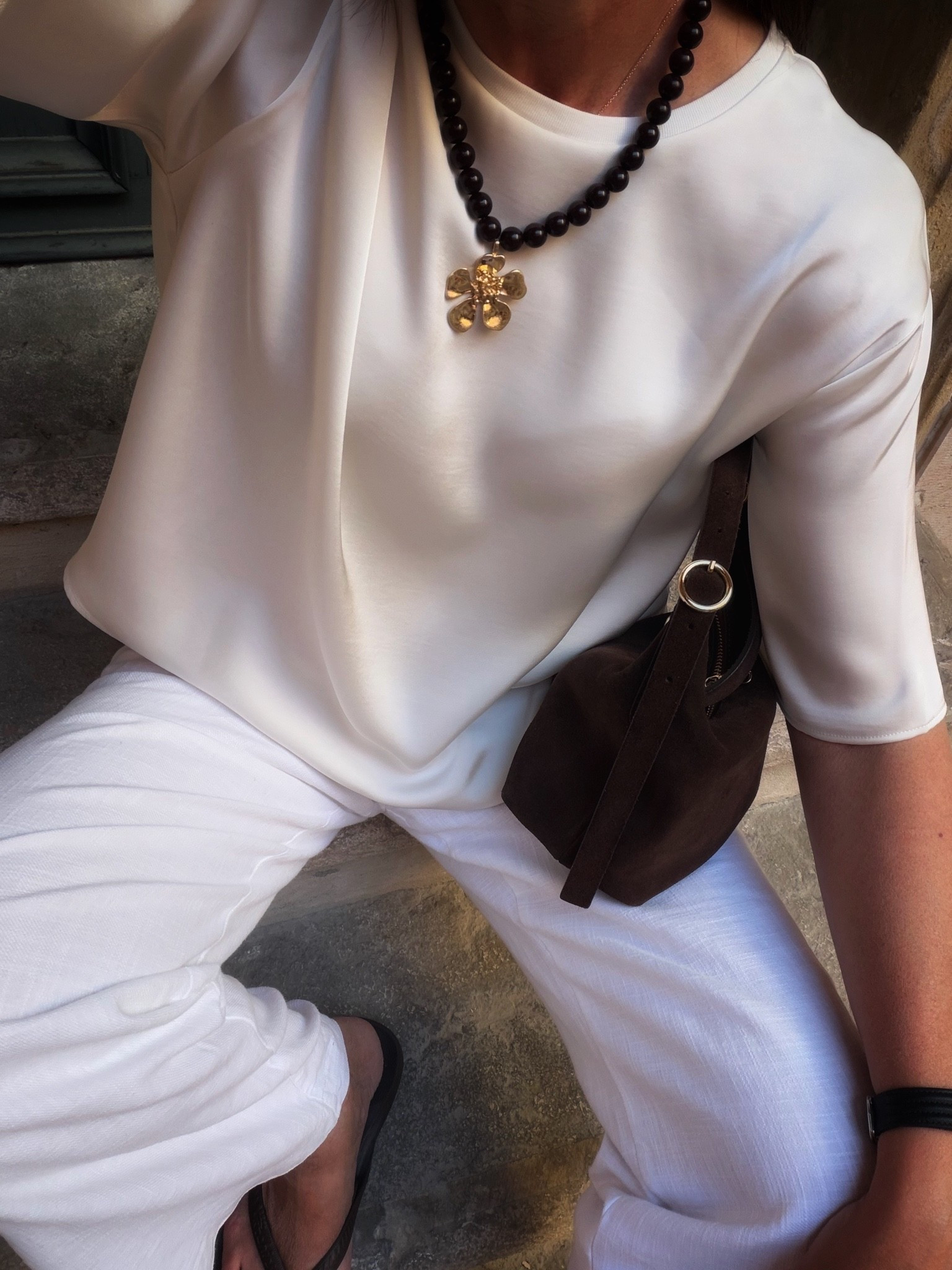 Evening look for our second night in Verona. This satin tee is on repeat atm. Instantly feels dressy with minimal effort. I wear a M tee and 38 trousers x

#LTKuk #LTKspring #LTKsummer