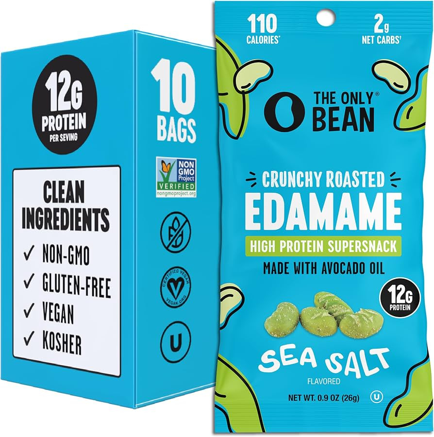 The Only Bean Crunchy Dry Roasted Edamame Snacks (Sea Salt), Healthy High Protein(12g) Keto Food,... | Amazon (US)