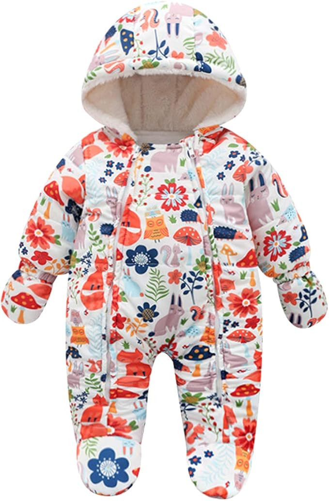famuka Warm Baby Winter Clothes Hooded Snowsuit Outerwear Onesie with Gloves | Amazon (US)