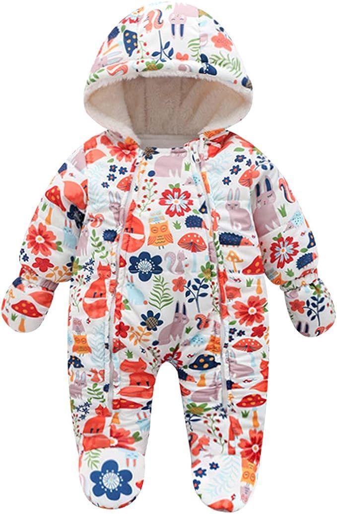 famuka Warm Baby Winter Clothes Hooded Snowsuit Outerwear Onesie with Gloves | Amazon (US)