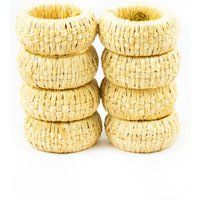 Vintage Boho Round Woven Bamboo Rattan Wicker Napkin Rings Set of Eight 8 | Etsy (US)