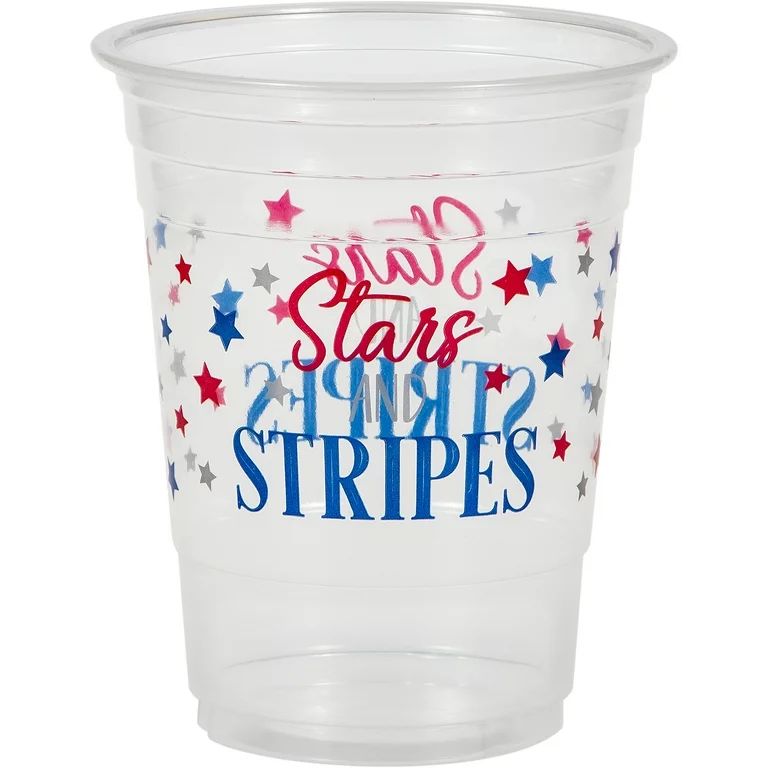 Patriotic Stars and Stripes 6 Count Disposable Plastic 16OZ Party Cups by Way to Celebrate | Walmart (US)