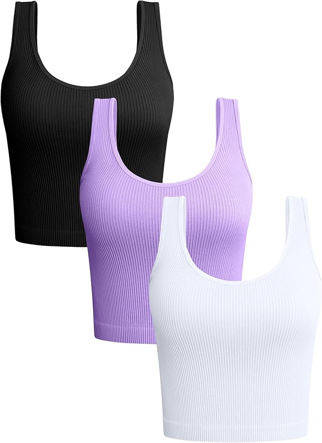 OQQ Women's 3 Piece Tank Tops Ribbed Seamless Workout Exercise Shirts Yoga Sleeveless Crop Tops  ... | Amazon (US)