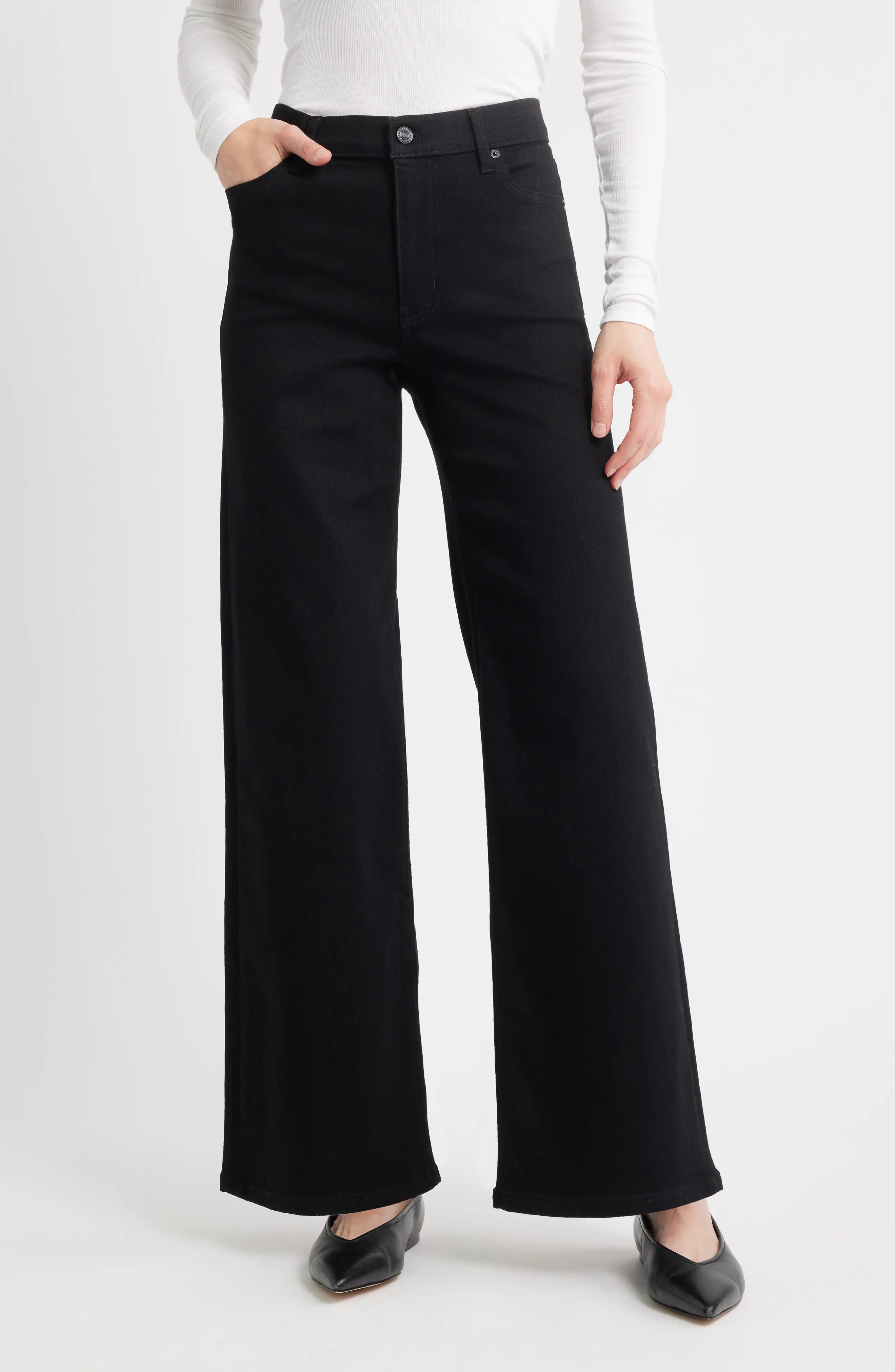 FRAME Le Slim Palazzo High Waist Wide Leg Jeans in Black at Nordstrom, Size 23 | Nordstrom