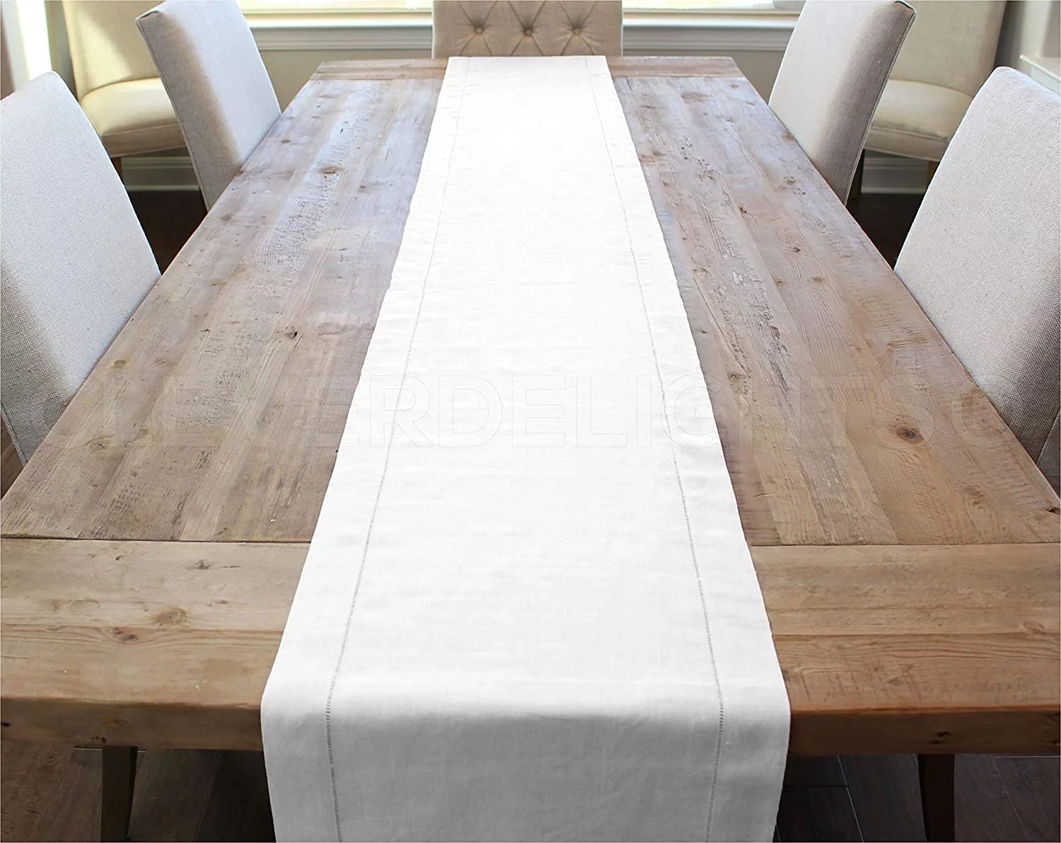 White Linen Hemstitched Table Runner - 16' x 120' - 100% Pure Linen - Walmart.com | Walmart (US)