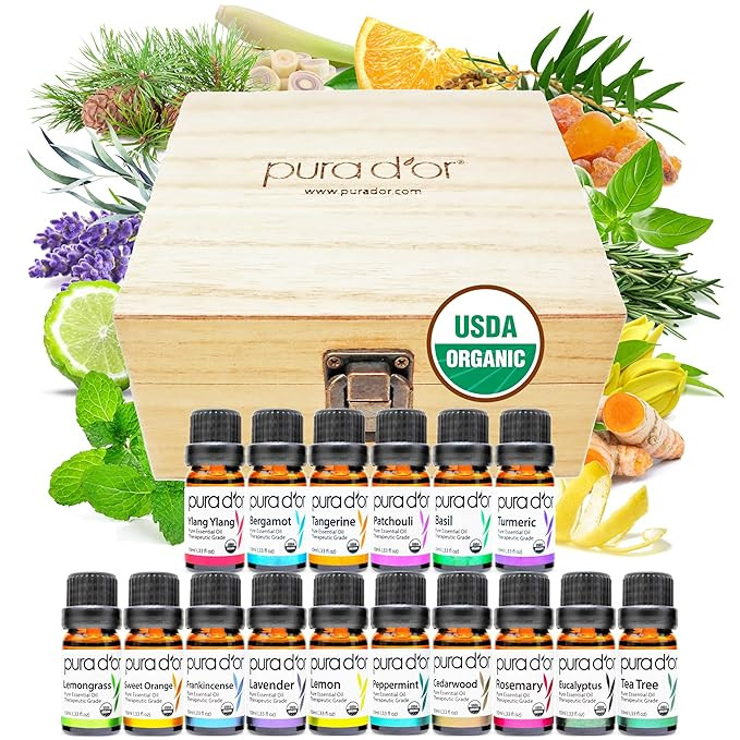PURA D'OR Organic Sweet16 Essential Oils Set - 16x 10mL Wood Box Aromatherapy Gift Set - 100% Pur... | Amazon (US)