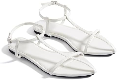 Women Flat Sandals Pointed Toe Ladies Summer Dressy Casual Vacation Bohemian Cute Leather Beach C... | Amazon (US)