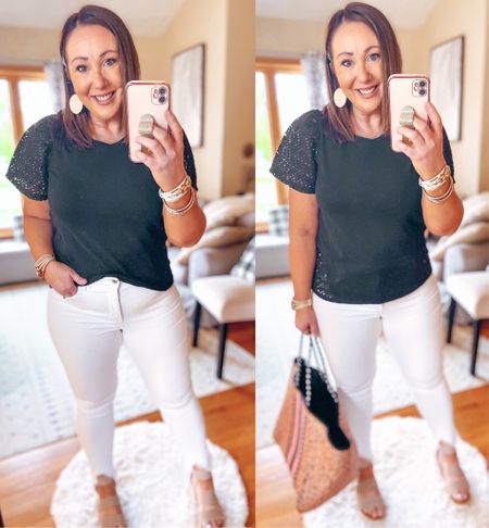 Some of the best white jeans are BACK IN STOCK!  By the Sofia vergara line at Walmart. Fit tts and have the cutest distressed hem at the bottoms. Wearing size 14 reg  

#LTKSeasonal #LTKunder50 #LTKcurves