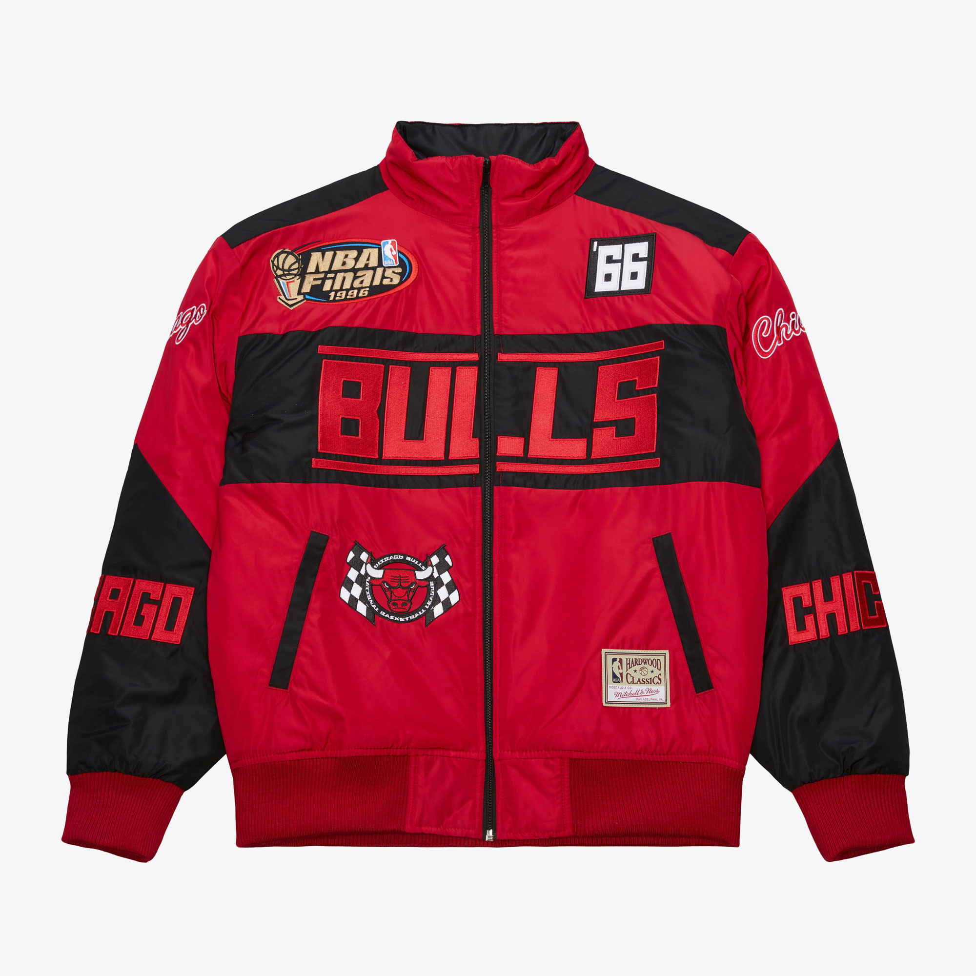 Unisex Black Chicago Bulls Speedway Nylon Varsity Full-Zip Jacket | Mitchell & Ness