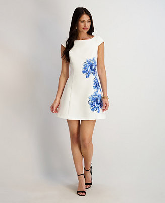 Women's Bonded Boat Neck Embroidered Dress | Macy's