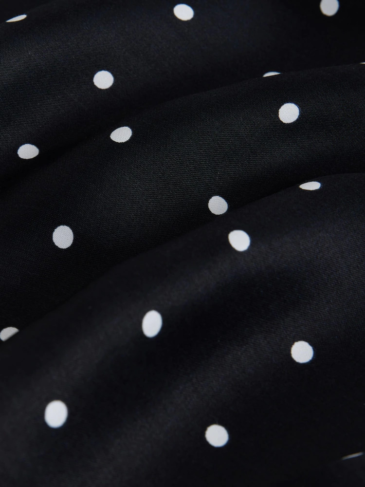 Black/White Polka Dot Satin Tie Waist Wide Leg Trousers | Next EU