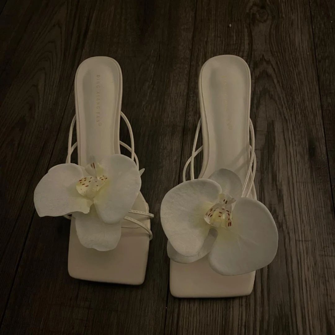 White and Yellow Handmade Orchid Flower Sandal Heels - Etsy UK | Etsy (UK)