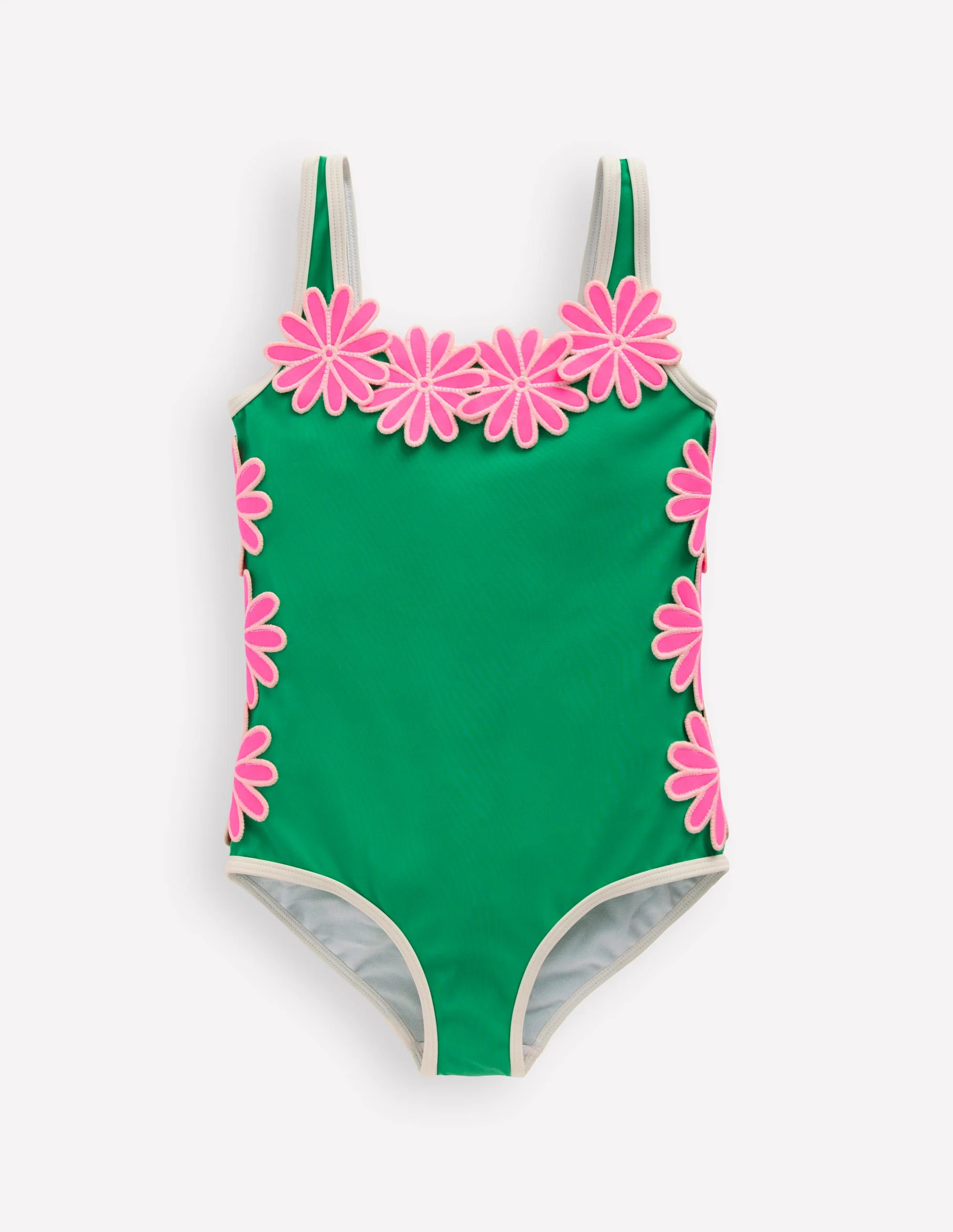 Appliqu\u00e9 Swimsuit-Pea Green/Sorbet Pink Daisy | Boden (US)