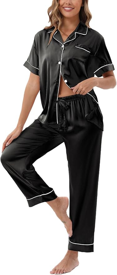 UMBY Silk Satin Pajamas for Women Set 2 Piece button down Soft Silk Pjs Sets Cozy Silky Pajama Sh... | Amazon (US)