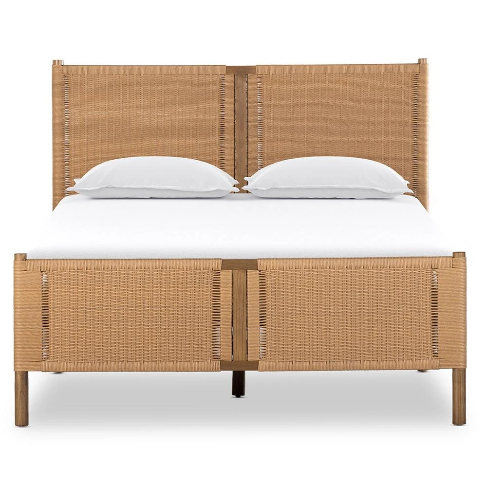 Lynda Coastal Beach Brown Woven Rope Wood Classic Bed - King | Kathy Kuo Home